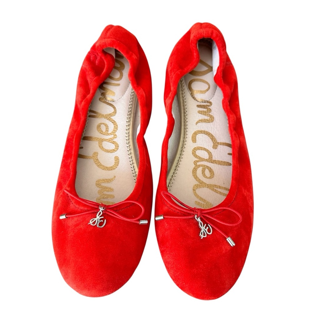 SAM EDELMAN Felicias Red Suede Ballet Flats with Gold Accent Womens size 8